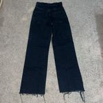 ZARA High Rise Waist Rigid Wide Full Length Raw Hem Jeans Washed Black 0 Photo 6