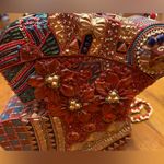 Christmas Stocking Jeweled Beaded Box Purse Clutch Handbag Holiday Unique Red Photo 6