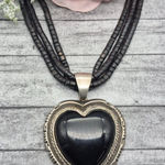 None Multi Strand Bead Necklace Silver Tone Black Large Heart Pendant Whimsigoth Photo 0