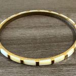 Antique Brass Mother Of Pearl Bangle Bracelet Tan Size 8 Photo 0