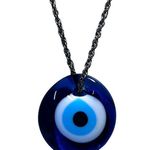 Evil Eye Nazar Protection Necklace Cobalt Blue Glass Pendent Silver Tone Chain Photo 0
