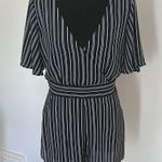 BB Dakota  navy and white striped short sleeve romper s 4. Fully lined & pockets Photo 0