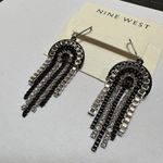 Nine West NWT Pierced Earrings Dangle Drop Silver Tone / Black Photo 7