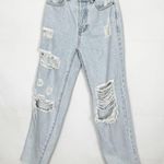 PacSun  High Rise Straight Jeans Size 23 Distressed Light Wash Raw Hem Photo 0