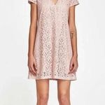 ZARA Women’s Soft Pink Lace V-neck Mini Dress in Size Small Photo 0