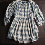 Maeve  Cavalon Plaid‎ Peplum Tunic Blouse Small Blue Photo 2