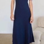 AYR NWOT The Moderne Ribbed Short Sleeve Midi Shirt Dress Navy Blue Stretchy SzS Photo 0