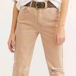 Free People New Dakota High Rise Straight Leg Jean Pant Distressed Khaki Tan Photo 0