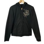Y2K New York and Company Embroidered Floral Beaded Full Zip Hooded Sweatshirt Black Size L Photo 0