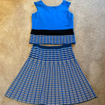 Per Se  2 Piece Matching Set Pull On Skirt & Tank Top Stretchy Blue Black Geo M Photo 0