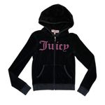 Juicy Couture  2012 velour Black full zip Hoodie with Pink glittery Logo Photo 0