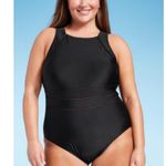 Shade & Shore  Women's High Neck Medium Coverage One Piece Swimsuit - Black 16 Photo 2