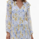 Current Air Anthropologie  Dress Women's Size M Blue Yellow Long Sleeve Boho NWT Photo 0