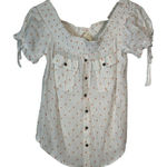 Sweet Wanderer  White Orange Polka Dot Off the Shoulders Blouse Medium #1328-AZ Photo 0