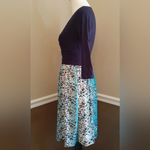 Navy Blue Stretch 3/4 Sleeve Teal Print Skirt ModCloth Dress by Gilli Medium NEW Photo 2