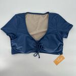 Kona Sol  Women's Large 12-14‎ Mudstone Blue Sleeved Tunnel Front Bikini Swim Top Photo 2