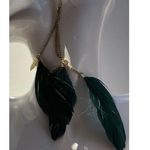 Vintage Dark Green Gold Dangling Real Feather Earrings Western Aztec Sz 7” Photo 4