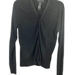 August Silk  Black Ribbed Silk V Neck Cardigan Size Medium Petites Photo 0