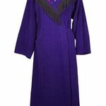 Vanity Fair Vintage Lounge Robe Fringe Embroidered Floral Full Length Purple Photo 0