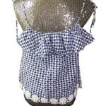 J.Crew Gingham plaid checkered ruffle eyelet tie shoulder top size 6 blue white Photo 1