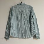 Petite Plume Twill Stripe Long Sleeve Pajama Shirt in Emerald Ticking Size Large Green Photo 5