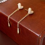 Love Heart Tassel Chain Dangle Drop Earrings for Women Gold Photo 1