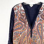 Anthropologie Moth Small Top Paisley Print Orange Navy Blue V Neck Tunic 1141 Photo 2