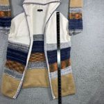 Fate Cardigan Sweater Women‎ Medium Hooded Open Front Fuzzy Cozy Lagenlook Tan Photo 4