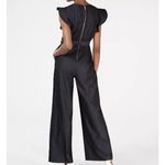 Calvin Klein  Chambray Denim Ruffle Sleeve Belt‎ Wide Leg Crop Jumpsuit Pockets 6 Photo 3