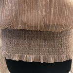 Joie  Shimmer Blouse Smocked Waist Long Sleeve Chiffon Silver Gold Metallic Sz L Photo 6