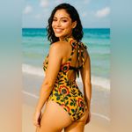 Scotch & Soda  Floral Yellow Mock Neck One piece Swimsuit bathing suit size M Photo 1