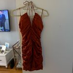 Orielle Ruched Mini Bodycon Dress Brown Size M Photo 3