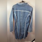 Trilogy Women's Vintage Long Frayed Blue Denim Jacket‎ Size Medium Photo 1