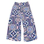 ZARA  NWT Geometric Print Palazzo Wide Leg Pants Large Blue Pink White Beach Photo 1