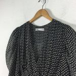 ZARA  Black Dot Draped Ruched Puff Long Sleeve Mini Dress Large Photo 6