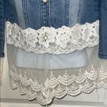Denim Jacket with Lace and Pearl Details Blue Photo 1