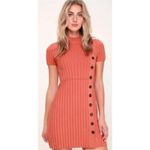 Free People Lottie Coral Ribbed Small Button Front Mock Neck Sweater Dress M7-3 Photo 1