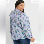 Lost Ink | Women’s Plus Size 4X Ruffled Floral Fruit Button Down Blouse Blue Photo 2