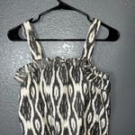 J.Crew  Size 0 Black White Ikat Print Sleeveless Blouse – Ruffle Neck Tank Top – Photo 2