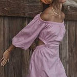 Free People  Cut Out For This Mini Dress FEMININE Puff Sleeve Pink Flower Trail M Photo 0