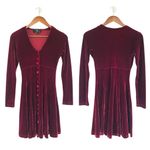 VINTAGE Luly K 90s Y2K Red Velvet Long Sleeve Babydoll Mini Dress Size Small Photo 1