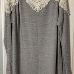 Mega or Gray Long Sleeve Sweater With Ivory Lace/Crochet Detail, XL Photo 0