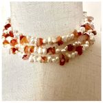 Freshwater pearl and carnelian chip long necklace Photo 2