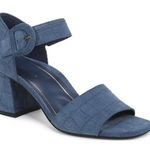 Vionic Chardonnay Croco Embossed Suede Dress Dark Denim Sandals Size 7.5 Photo 0