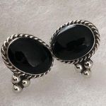 Onyx TAXCO Black Sterling Silver Southwest Post Backs Drop Earrings Photo 0