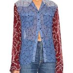 Rag and Bone Wyatt Patchwork Blouse Women’s Size XS Blue Red Button Down Shirt Photo 0