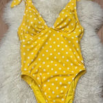 Shade & Shore  Yellow Polka Dot High High Cut One Piece Swimsuit S Photo 0