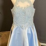 Women’s Pale Blue Halter Neck Lace Appliqué Prom Party Homecoming Dress Size 12 Photo 0