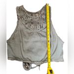 Free People  Large  Gauze Lace Crochet Tie Back Crop Top Gray High Neck Photo 5