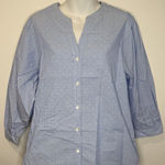J. McLaughlin  Blue White Striped Swiss Dot Split V Neck Popover Blouse Sz M EUC!! Photo 0